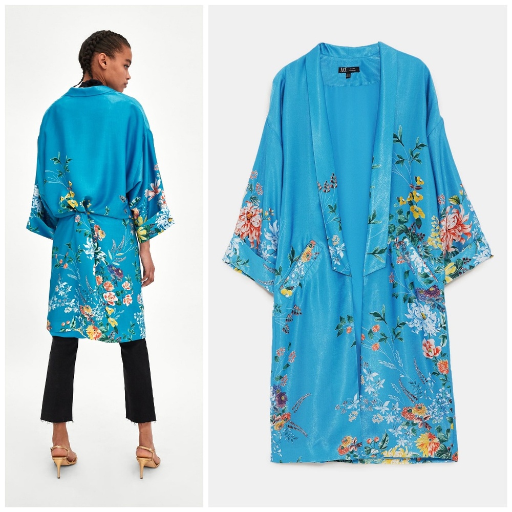 Zara, Blue Floral Print Kimono